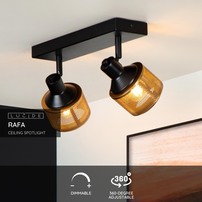 Lucide RAFA - Stropné bodové svietidlo - 2xE14 - Čierne